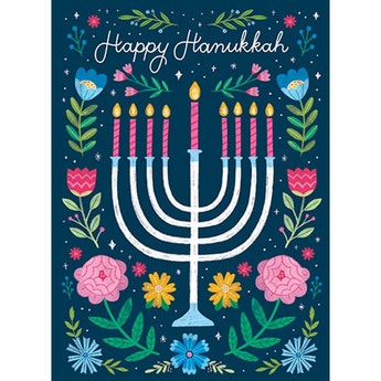 Menorah with Flowers Hanukkah Cards (BOX OF 8)